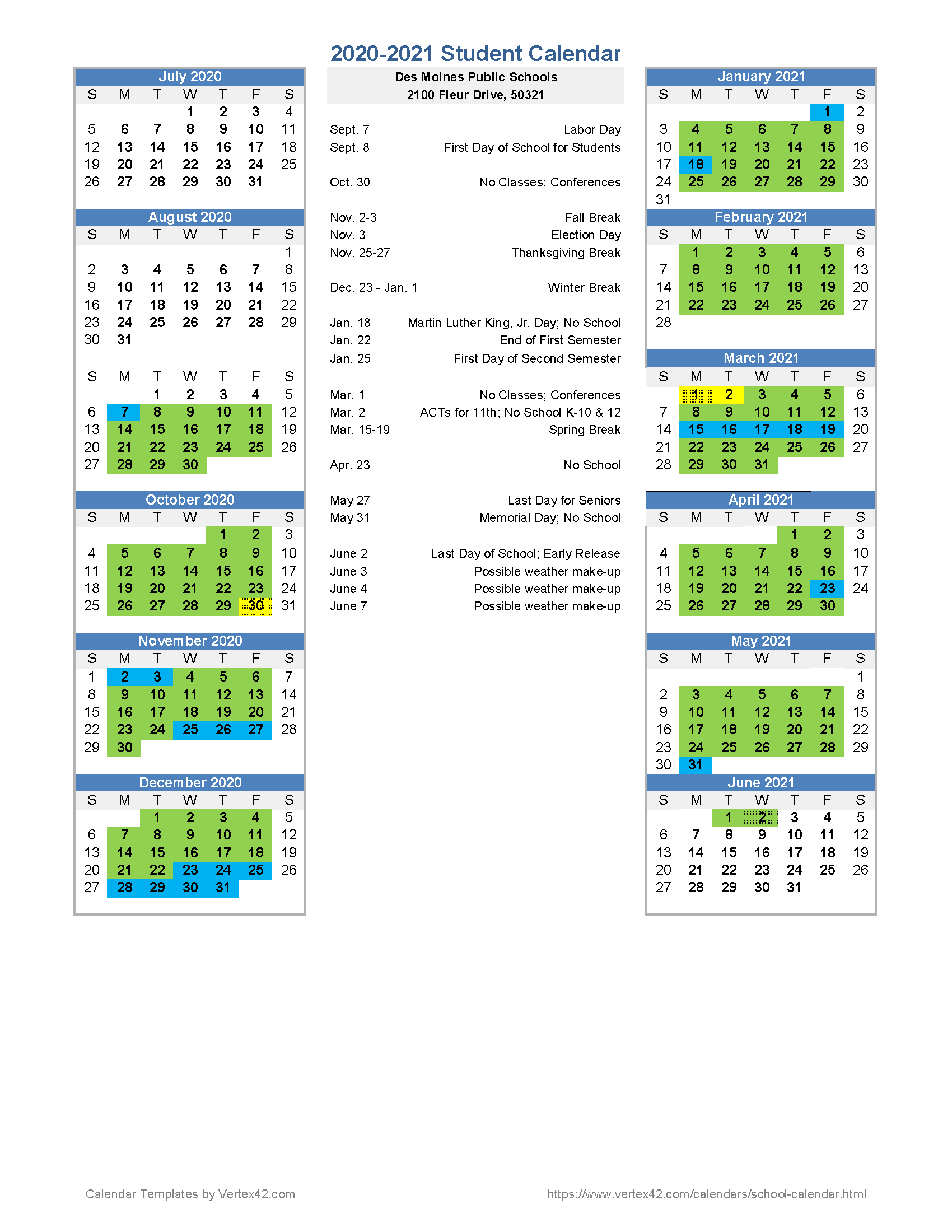 2020-2021 School Calendar - Virtual Campus