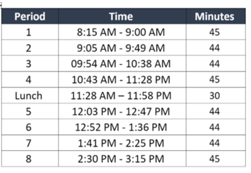 Bell Times 24 25